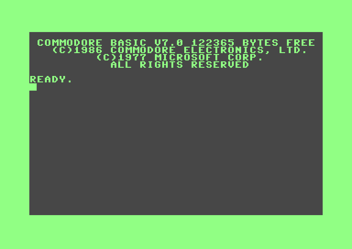 The Commodore 128 start screen, BASIC 7.0