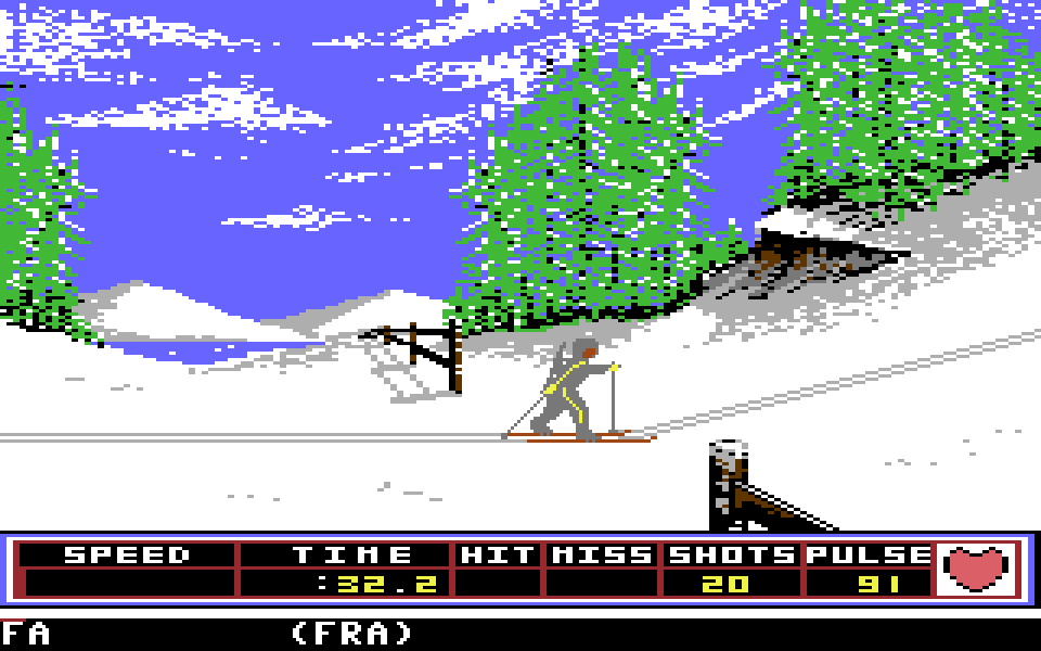 Winter Games on the C64 with the Colodore palette, sharp pixels