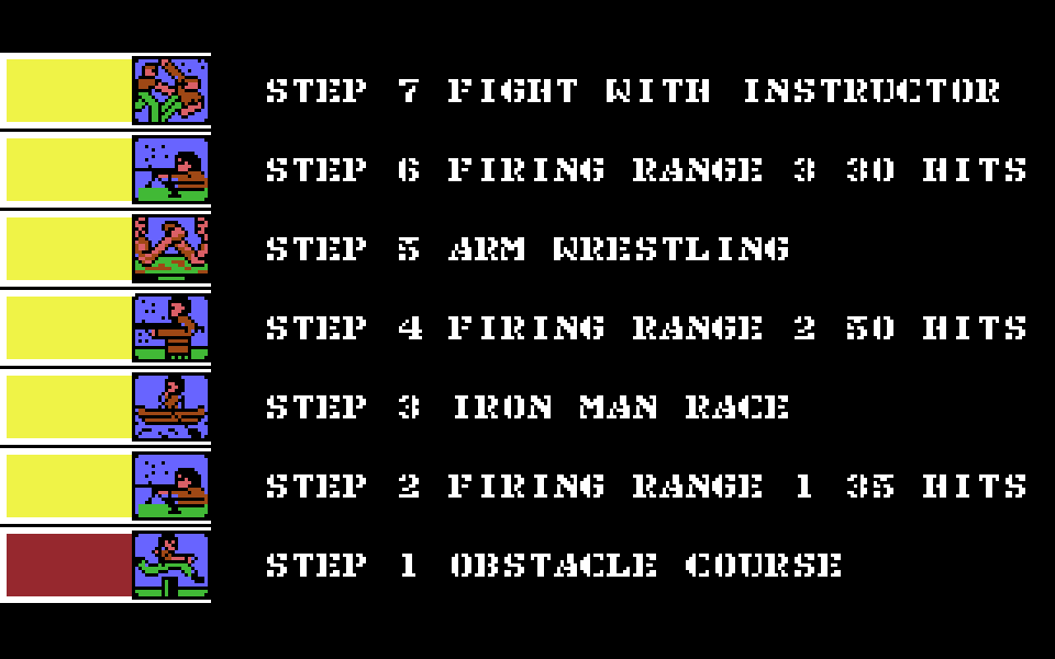 Combat School on the C64, the seven events