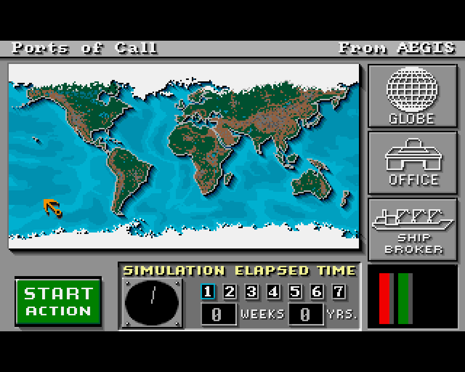 Ports of Call on the Amiga, the office with the world map
