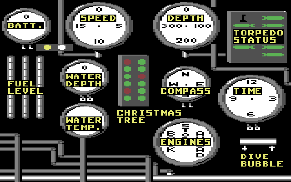 Silent Service on the C64, the instrument panel
