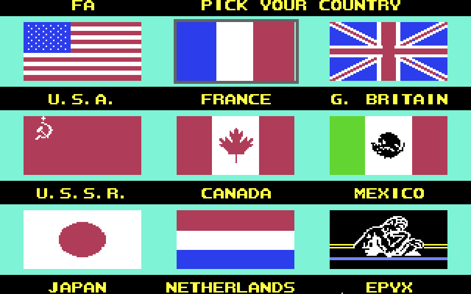 Winter Games on the C64, picking a country