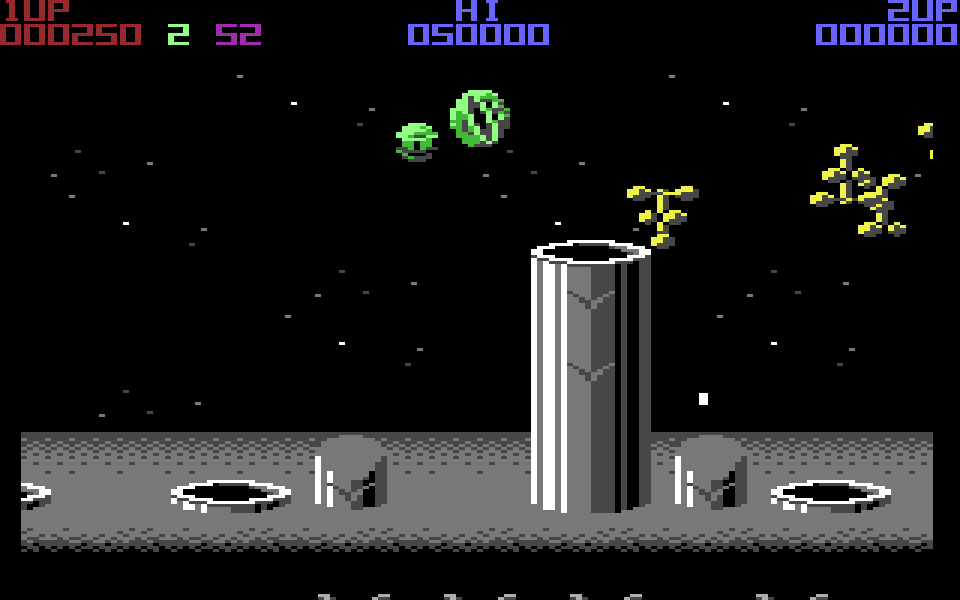 Wizball on the C64, a grey level with the cat