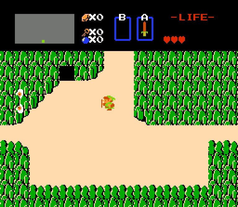 The Legend of Zelda on the NES, the overworld with the first cave